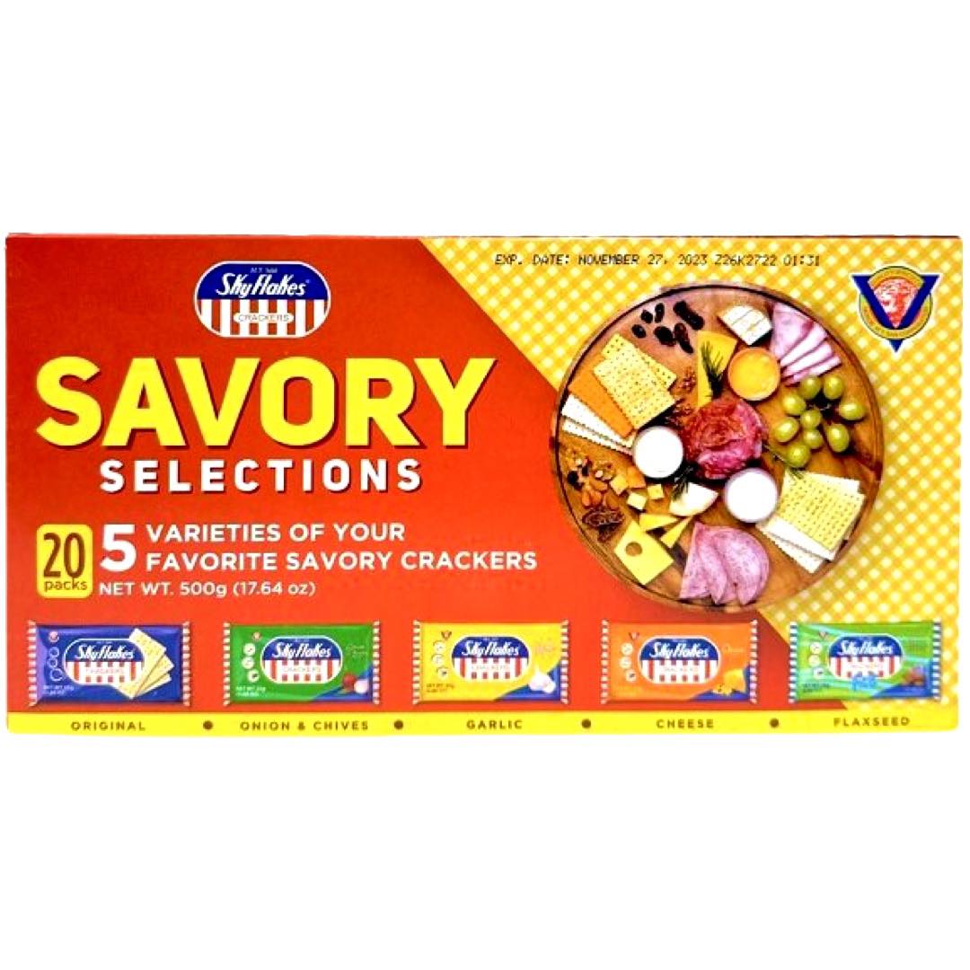 M.Y. San Skyflakes – Savory Auswahl – 5 Sorten – Original, Zwiebel & Schnittlauch, Knoblauch, Käse, Leinsamen – 20er Packung – 500 G