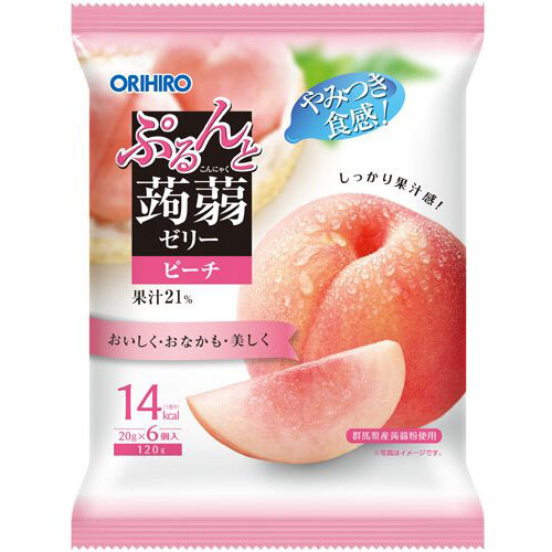 Orihiro “Purunto Konnyaku Jelly, Pfirsich Geschmack” Konjac Früchte Jelly, 20g x 6 Stück