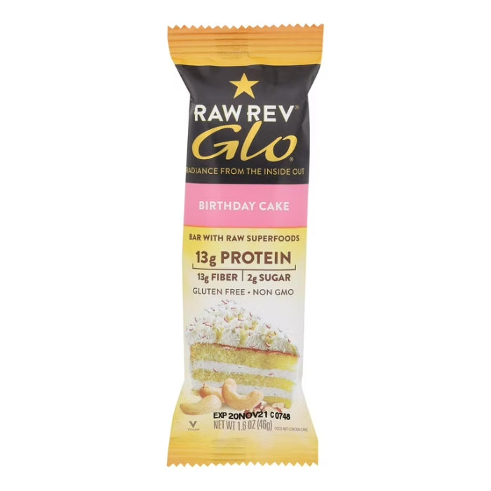 Raw Rev – “Glo” Geburtstagstorte Protein Bar, 1,6 Oz – Packung mit 12 Stück