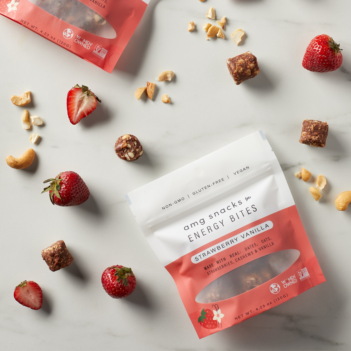 AMG Snacks Erdbeere Vanille Energy Bites Packung – 6 Packungen x 4 Unzen Fall