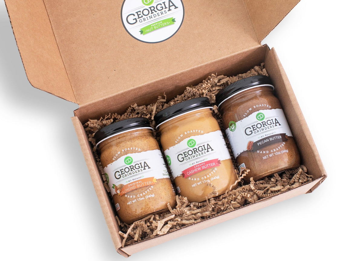 Georgia Grinders Whole30 Zugelassen: Trio Geschenkbox 2 (Pekannuss, Cashew, Mandel) – 3 Gläser x 12 oz