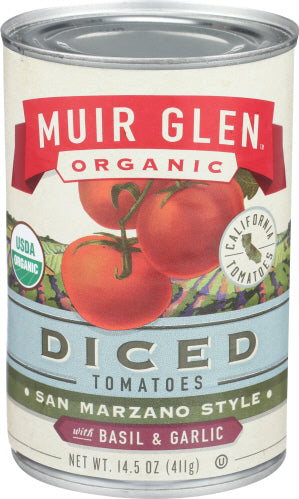 Muir Glen Gewürfelte Tomaten Basil Knoblauch 14.5 Oz – Packung mit 12 Stück