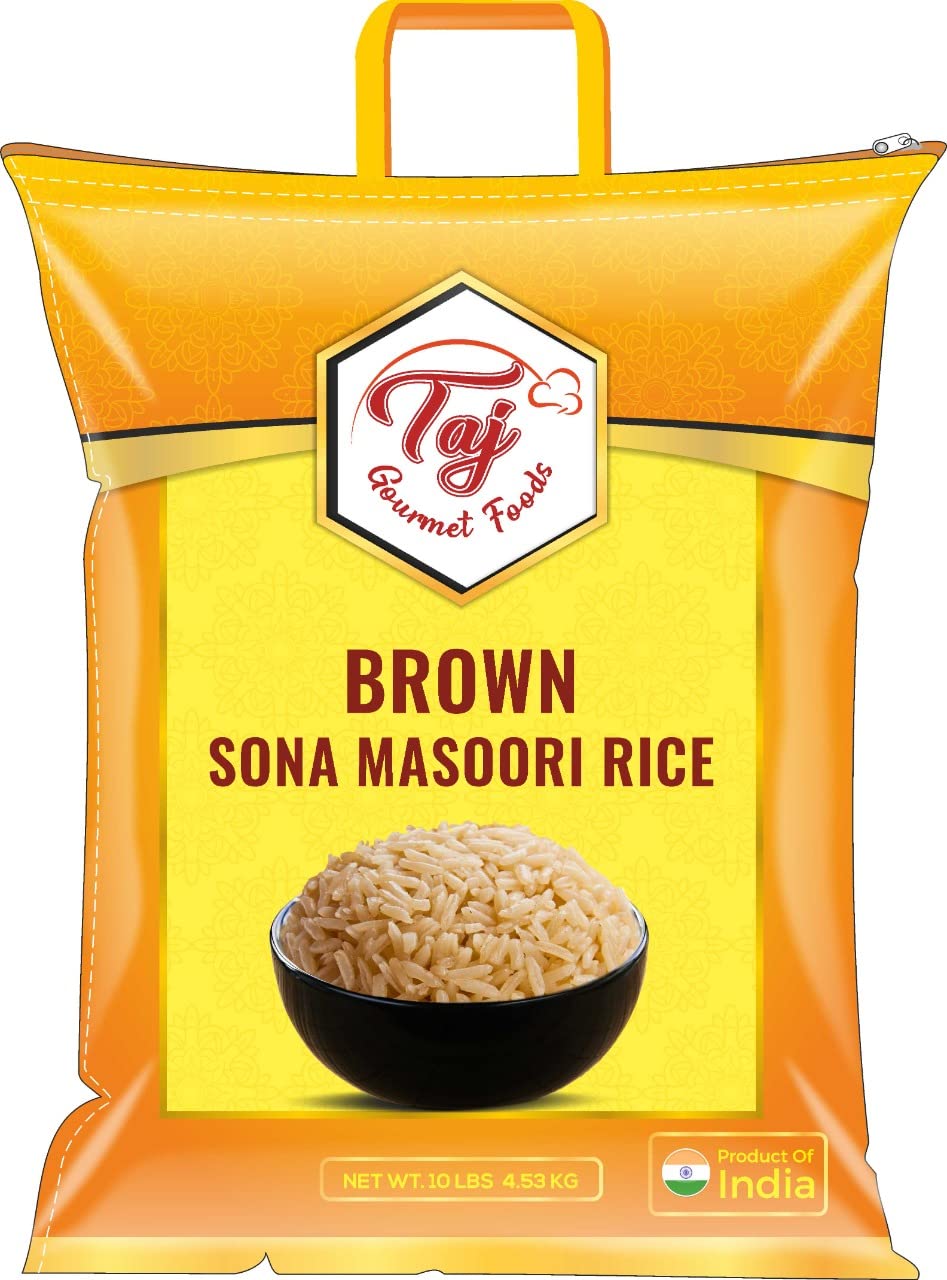 TAJ Brauner Sona Masoori Reis, mittelgroßer Reiskorn, 10-Pfund