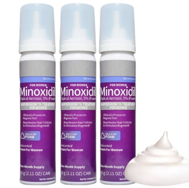Kirkland Minoxidil für Damen 5% Schaum Haar Nachwachsen Behandlung, 3 Stück, 6 Monate Versorgung