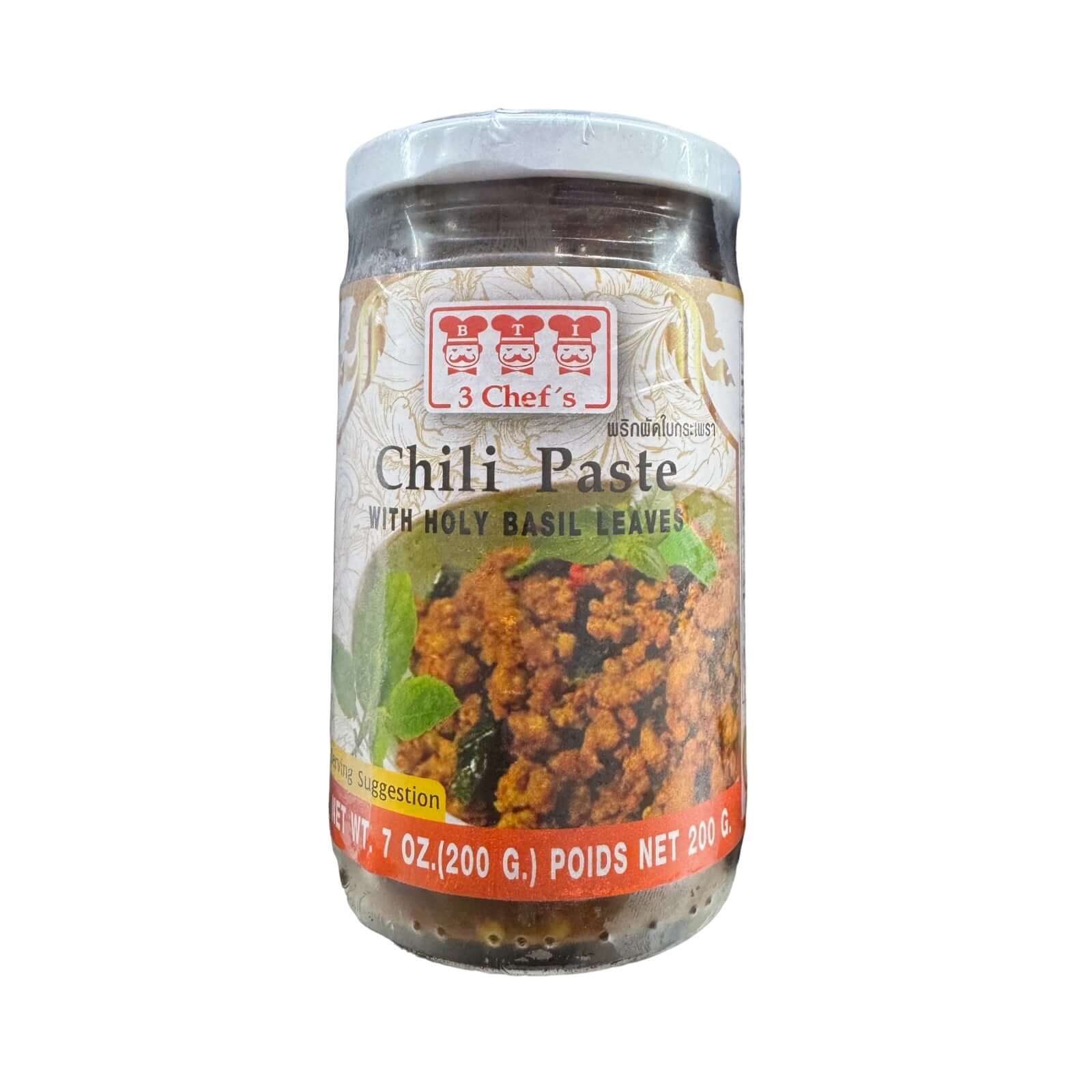 3 Chef's Chili Paste mit heiligen Basilikumblättern