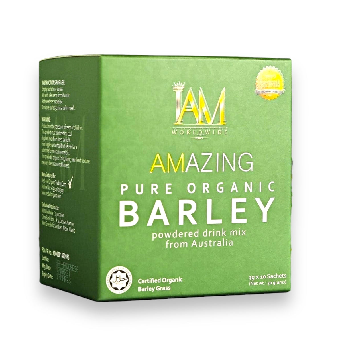 IAM Amazing – rein Bio Gerste Pulver Drink Mischung 3g x 10 Beutel / 30g