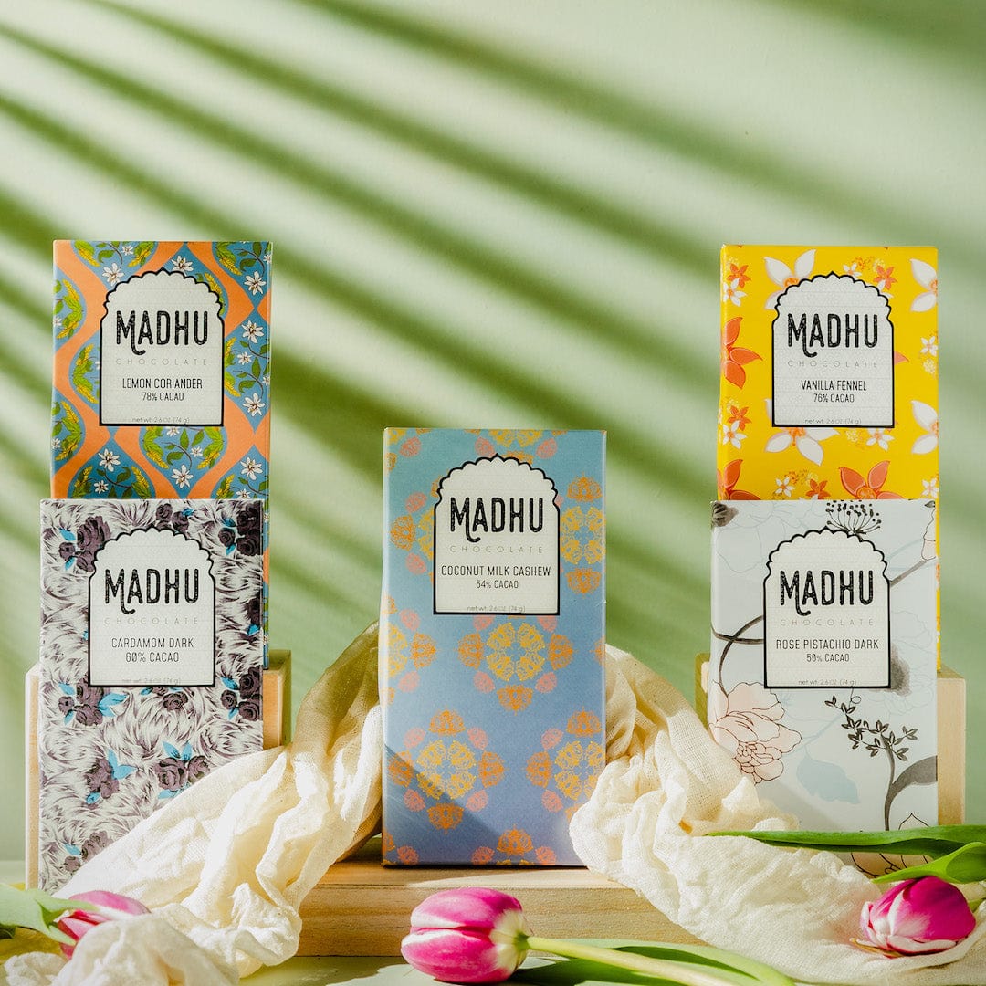 Madhu Schokolade Vegan Schokolade Bar Kollektion Schokoladenriegel – 5 Riegel