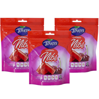 Tovers Kirsche Nibs, Kirsche aromatisiert weich zum Kauen Süßigkeiten, wiederverschließbare Tasche, 6 oz (Packung mit 3)