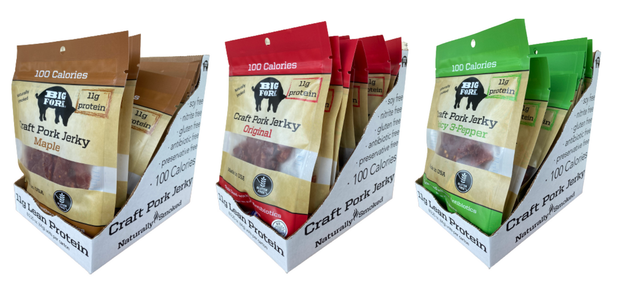 Groß Fork Craft Schweinefleisch Jerky Taschen – 24 Beutel x 8 von jedem Geschmack Fall