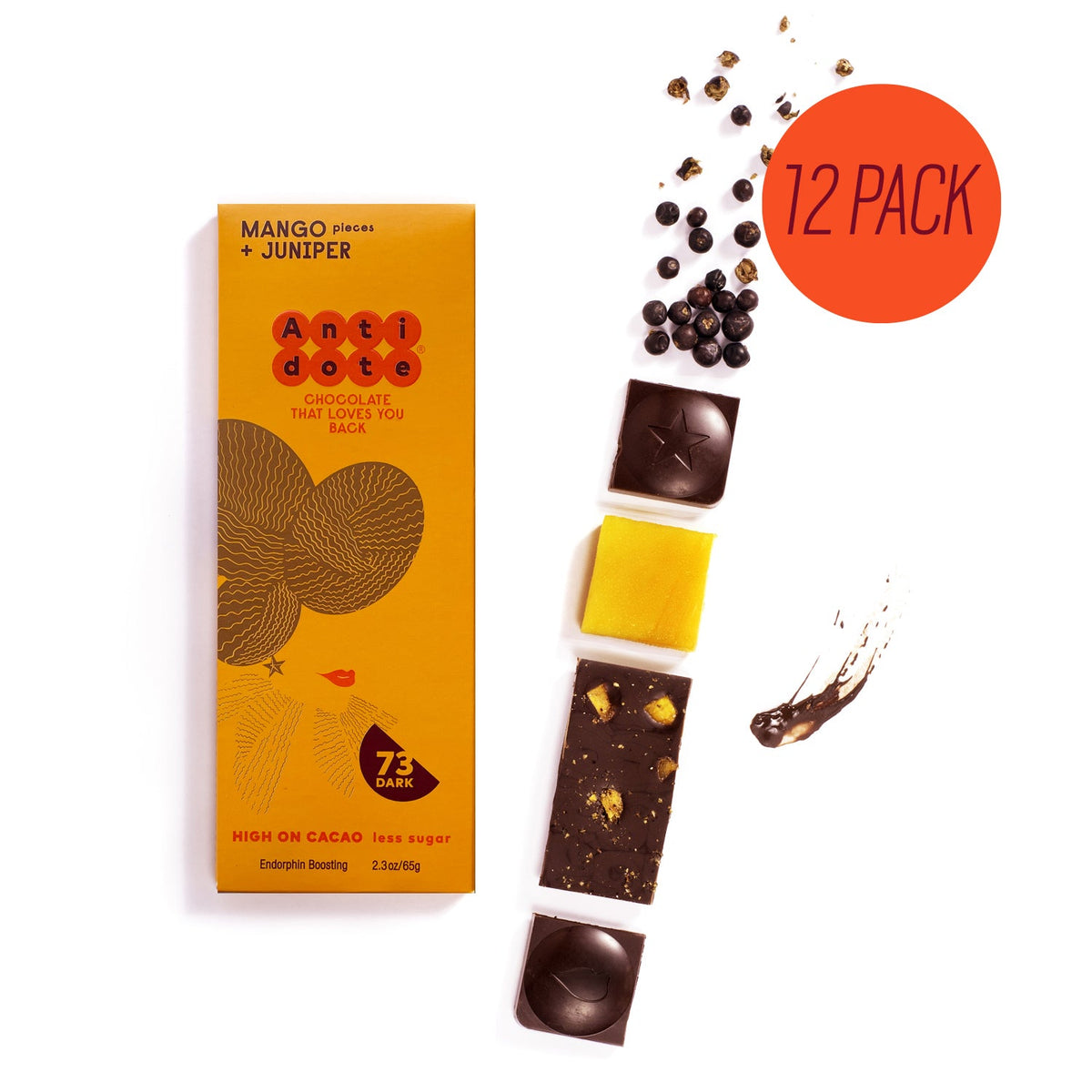 Antidote Schokolade HYBRIS: MANGO + JUNIPER – 12 Riegel