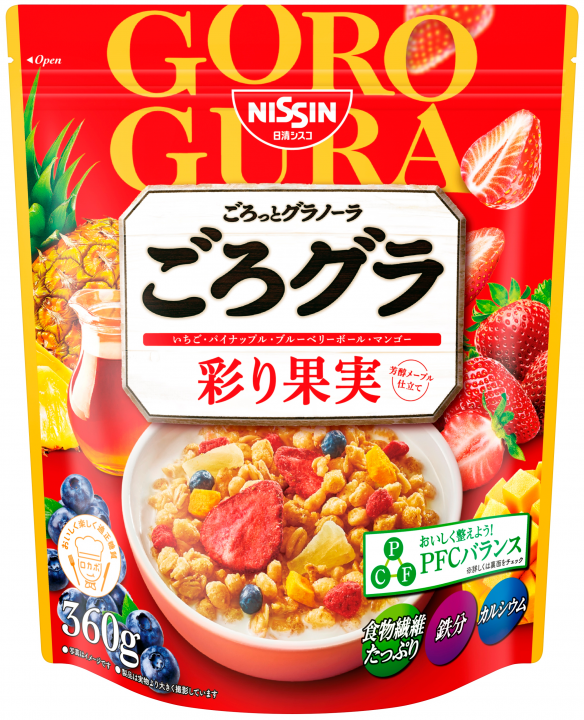 Nissin, “Goro Gura” Irodori Kajitsu, Gemischte Früchte Granola, 360g in 1 Beutel