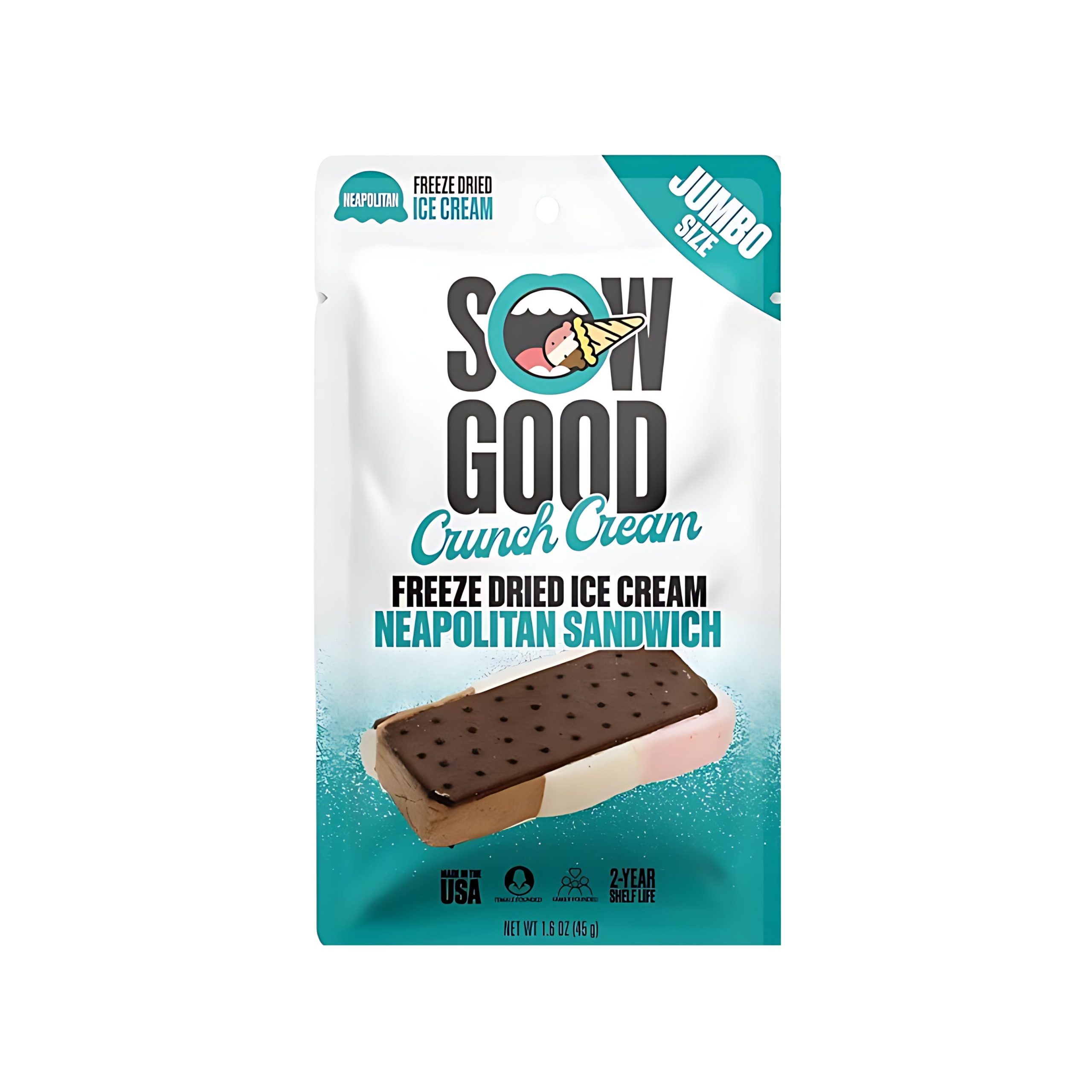 Sow Good Freeze getrocknet Jumbo Ice Creme Neapolitan Sandwich (USA)