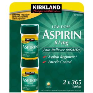Kirkland Signature niedrig dosiertes Aspirin , Schmerzmittel (Nsaid), enterisch beschichtet, 2 x 365 Tabletten – 81mg