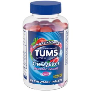 TUMS weich zum Kauen Bites Antazida, verschiedene Beeren Geschmack, 108 Kautabletten, Extra Stärke 750mg Calciumcarbonat