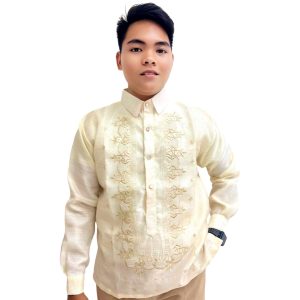 Barong Tagalog Special Double Lining with Piping braunes Lagundi-Design