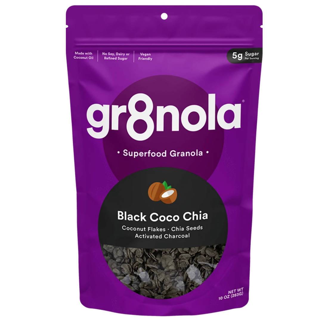Schwarze Coco Chia Granola Packungen – 6 x 10 Unzen