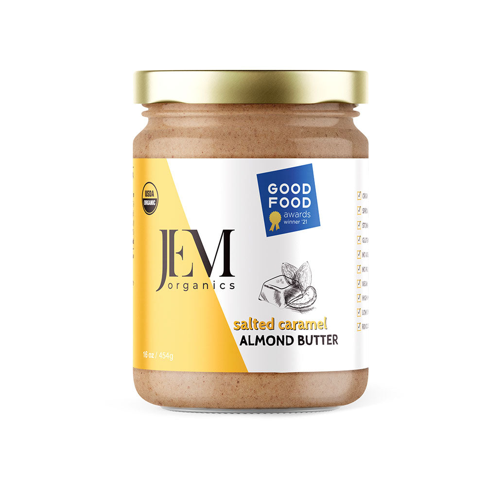 JEM Organics Gesalzener Karamell Mandelbutter – Große 6er Packung