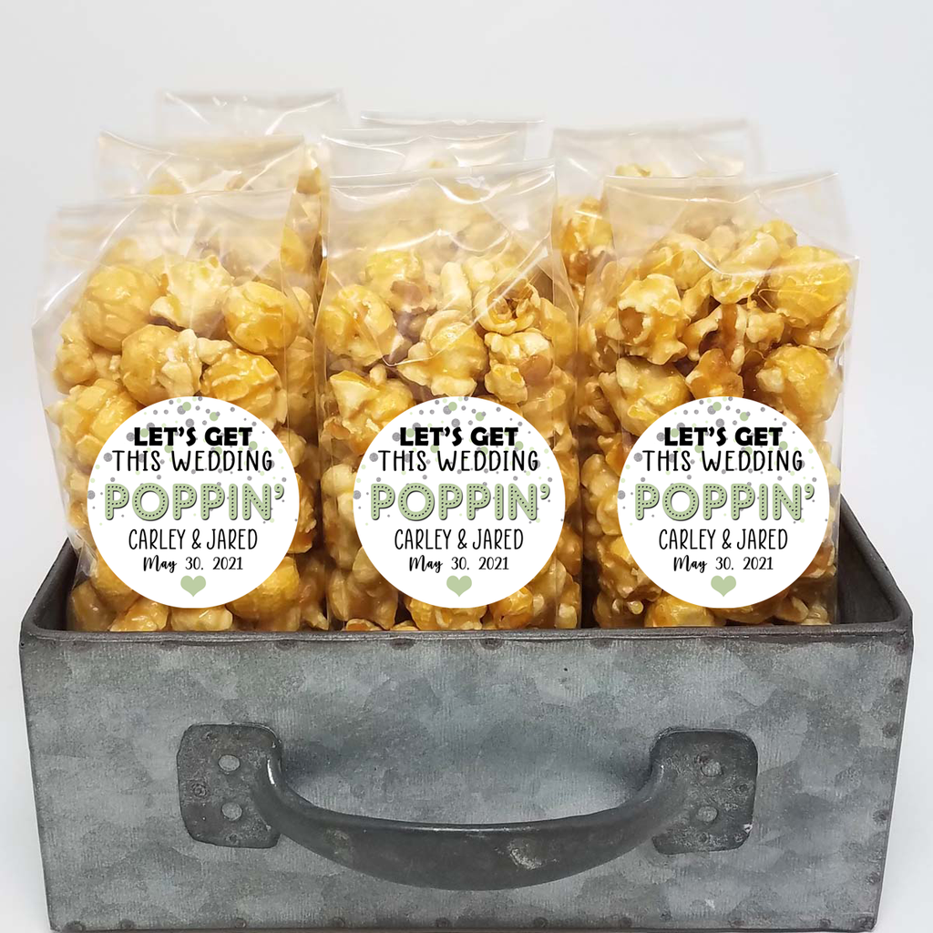“Get this Wedding Poppin” Sage und Silber – Hochzeit Popcorn Gefälligkeiten