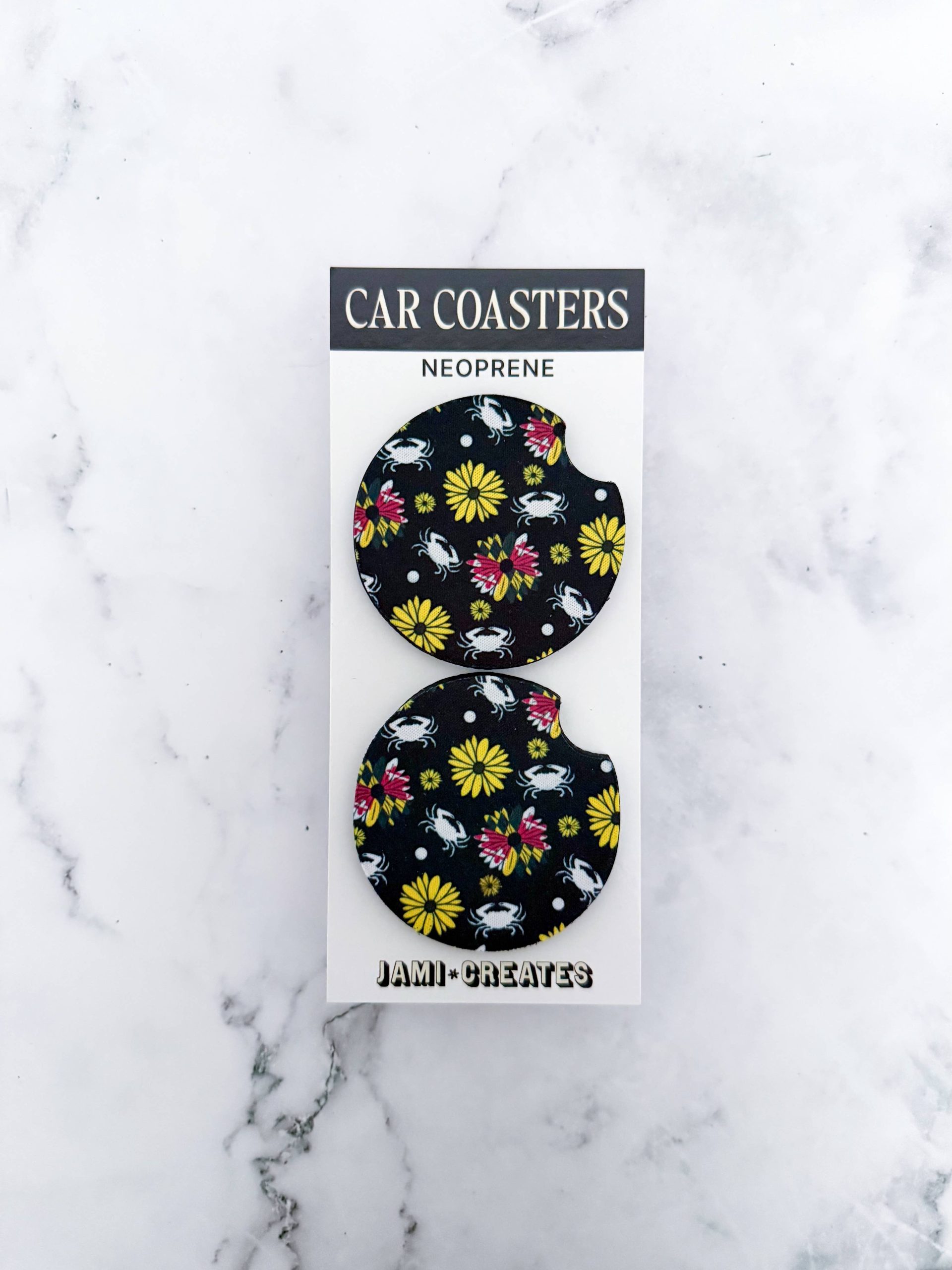Jami Creates Schwarze Maryland Flower Crab Muster Auto Untersetzer