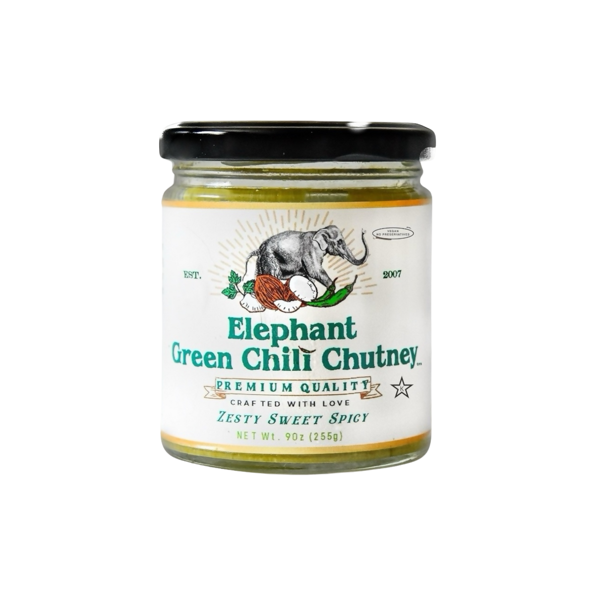 Elefant Grün Chili Chutney Glas – 12 Gläser x 9oz (255g) Fall