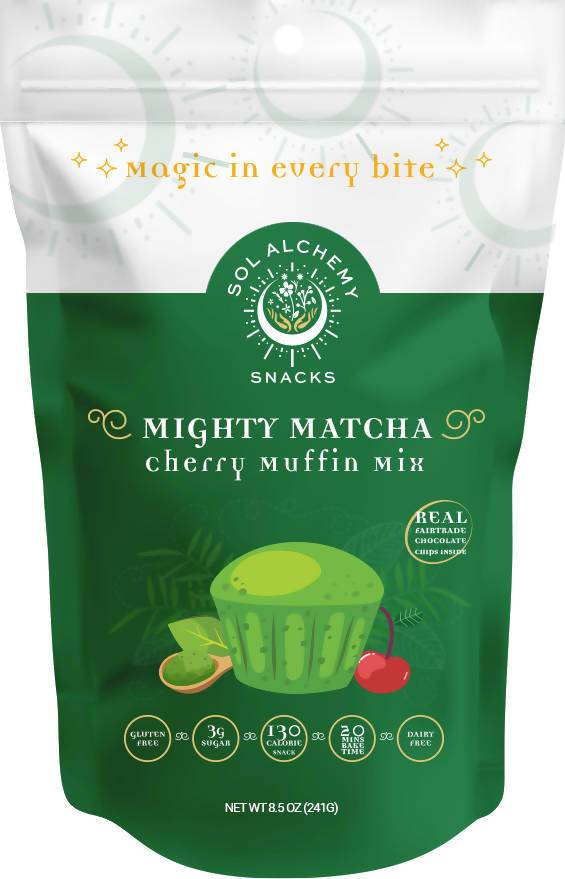 Sol Alchemy Mighty Matcha Kirsche Muffin Mischung Tasche – 12 Beutel x 7,4 Unzen Fall