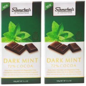 Schmerling’s Swiss dunkle Minze Schokoladenriegel, 72 % Kakao mit Pfefferminzknacker, 3,5 Unzen (Packung 2)
