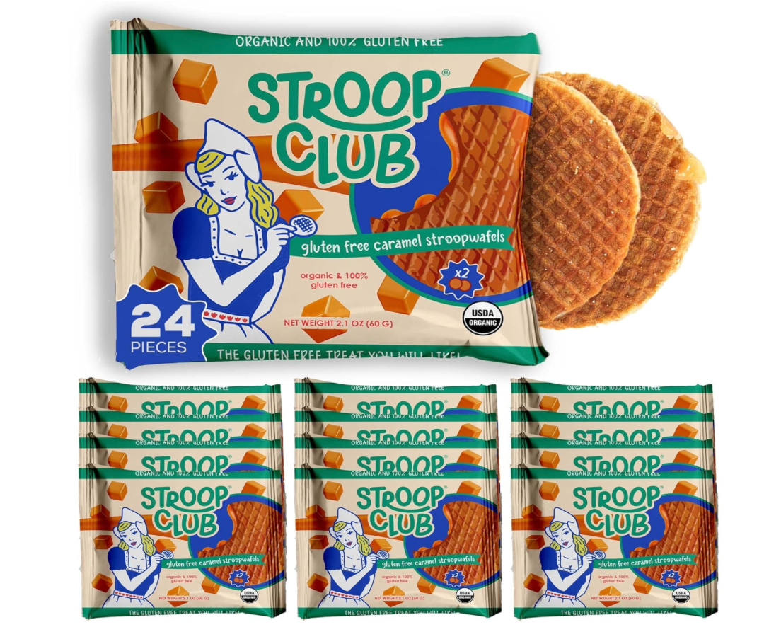 Stroop Club glutenfrei Traditional Karamell Bio Stroopwafels (NICHT VEGAN Box – 12 Packungen x 2-Packung-Etui
