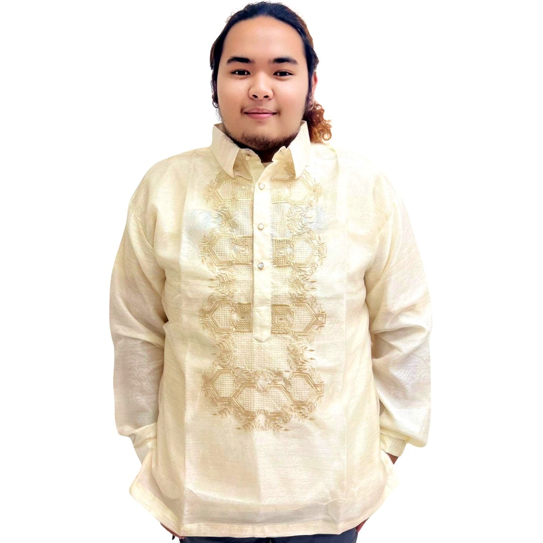 Barong Tagalog spezielle Doppelfutter mit Piping braun Kubo Design