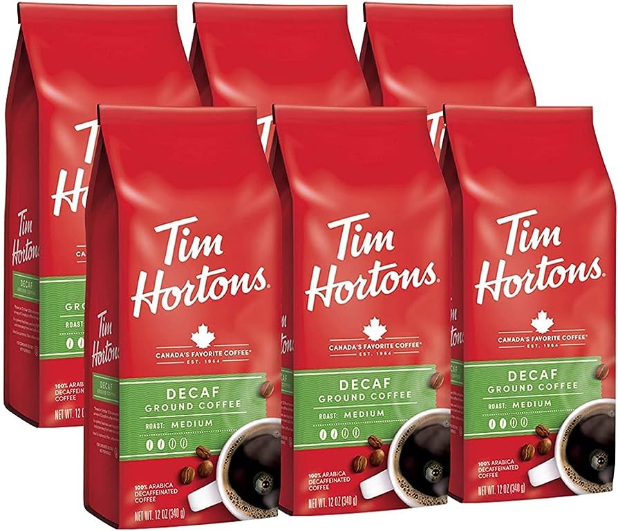 Tim Hortons – gemahlener entkoffeiniert 100% Arabica Kaffee, 12 Unzen – Packung mit 6