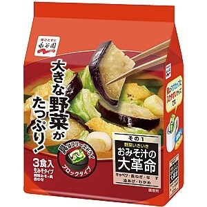 Nagatanien, Omisoshiru no Daikakumei, Instant Miso Suppe, groß geschnittenes Gemüse darin, 3 Portionen