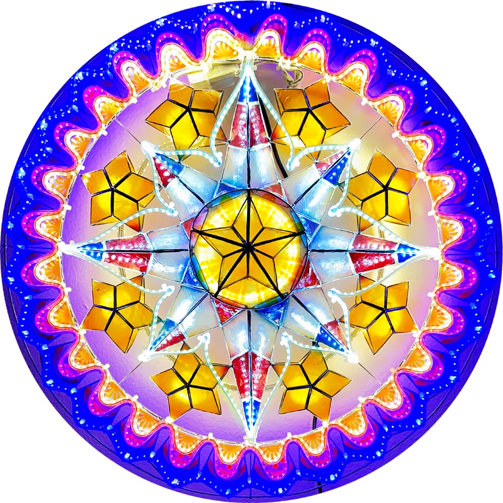 Philippinen Weihnachten Capiz Parol Laterne Stern PH Color Design N (Tala) – Gelb / Rot / Weiß / Blau LED Show – Größe 24