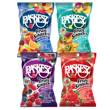 Paskesz Obst Snacks, Sortenpaket, fettfrei, glutenfrei, 5 oz Beutel, 4 Geschmacksrichtungen
