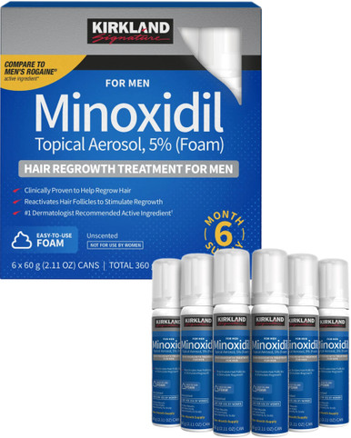 Kirkland Minoxidil for Herren 5% Schaum Haar Nachwachsen Behandlung, 6 Zählung, 6 Monate Versorgung