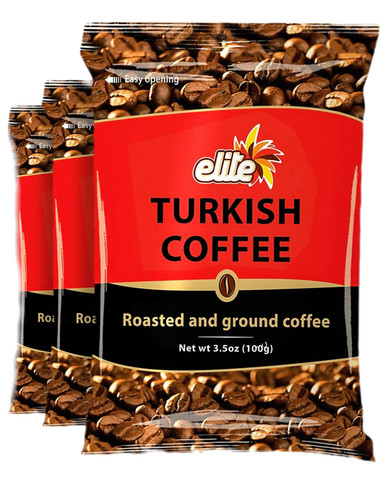 Elite Gerösteter & gemahlener türkischer Kaffee, 3,5 oz Beutel (3 Stück)