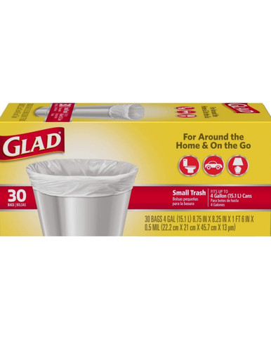 Glad Kleiner weißer Müllsack 4 Gallone, 30 Stück