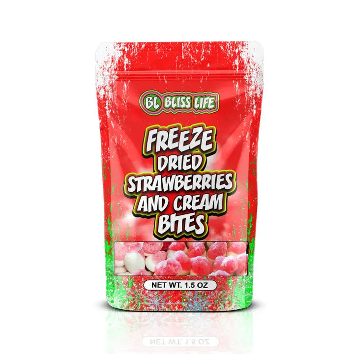 Gefrorene getrocknete Erdbeeren und Sahnegebisse