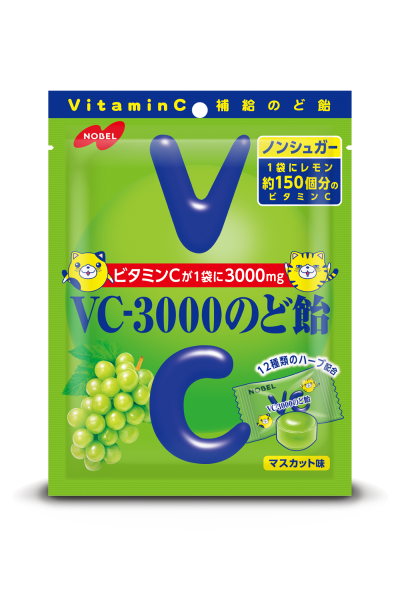 Nobel, VC-3000 Nodoame, Muskatellergeschmack Hartbonbons, 90g