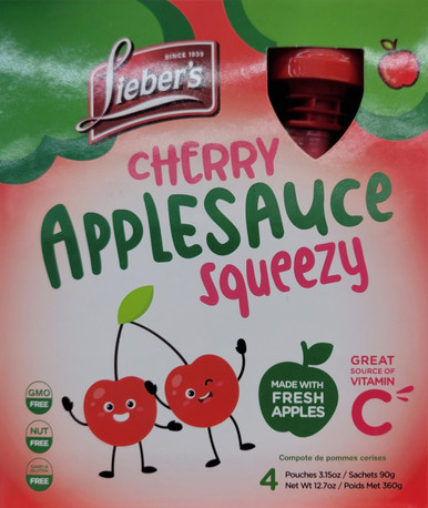 Lieber's Kirsche Apfelsauce Squeezy Beutel, koscher für Passah, 4 Stück