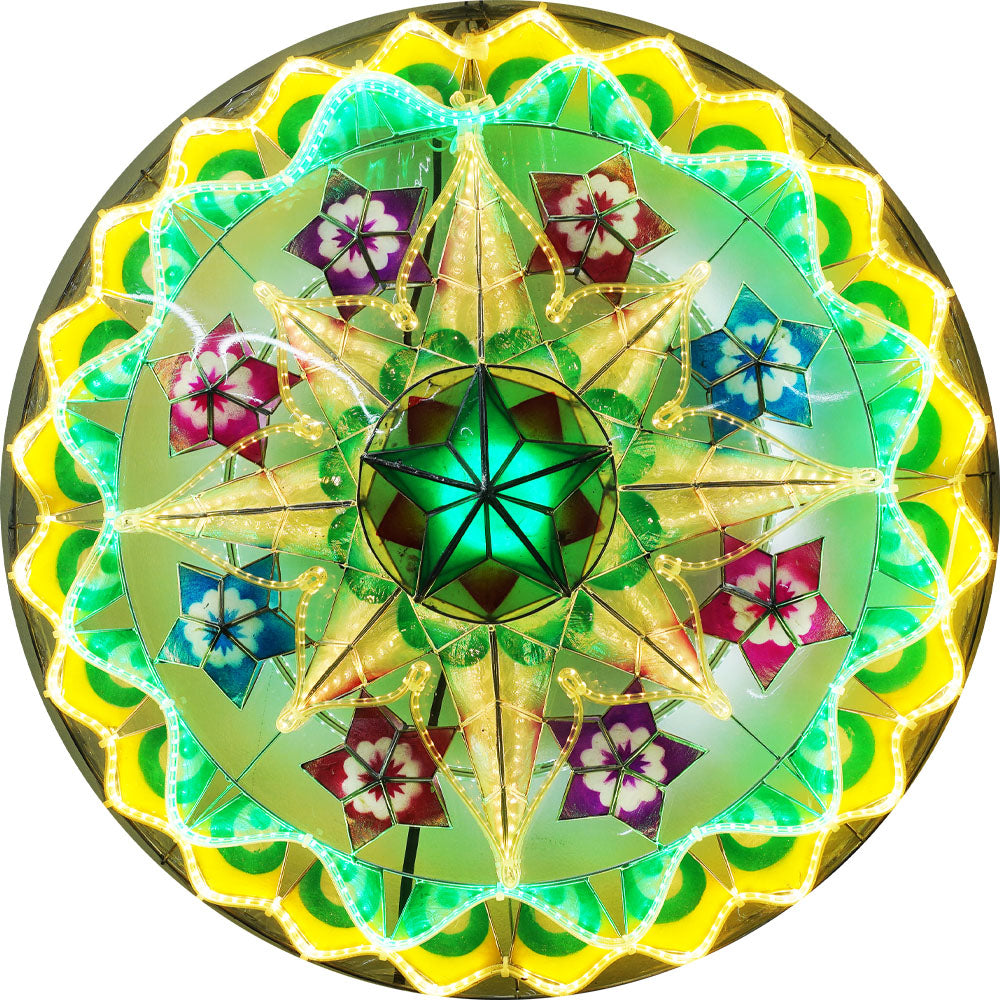 Philippinen Weihnachten Capiz Parol Laterne Stern (Tala) – Gelb/Grün/Weiß- Größe 24