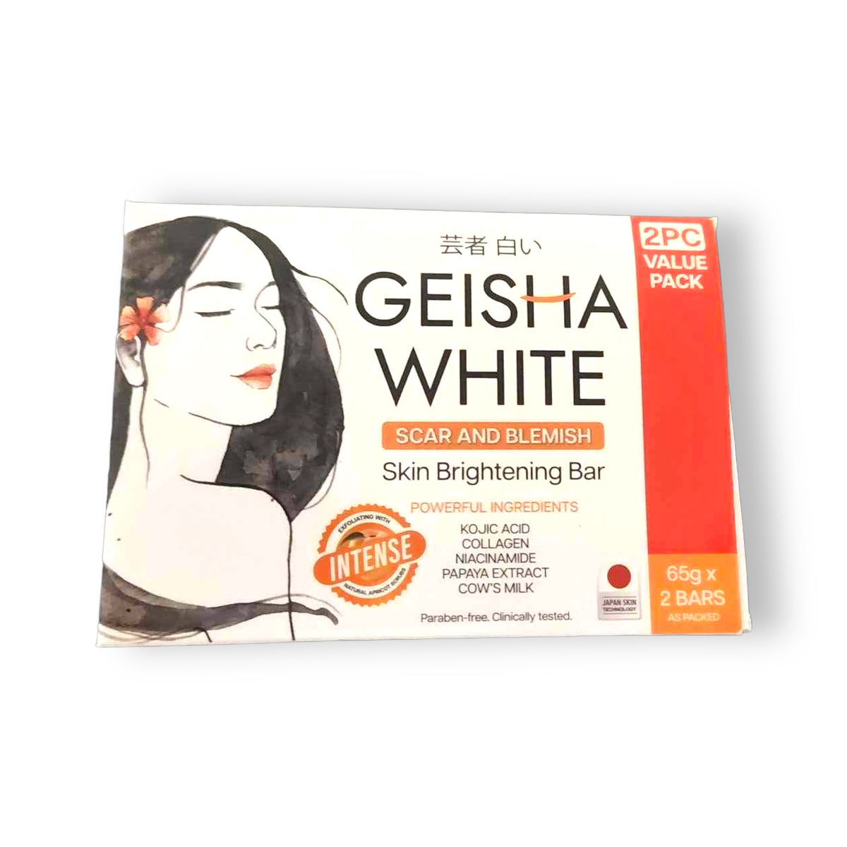 Geisha Weiß – INTENSE – Narbe und Makel – Seifenstange – 2er Packung – 130 G