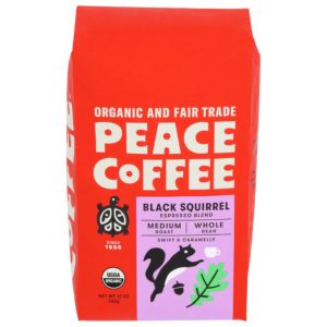 Peace Kaffee – ganze Bohnen schwarz Eichhörnchen Espresso, 12 Unzen Packung mit 6