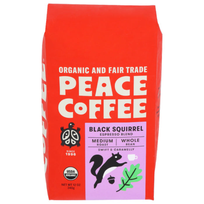 Peace Kaffee – Schwarzes Eichhörnchen Espresso, 12 oz – Packung mit 6 Stück