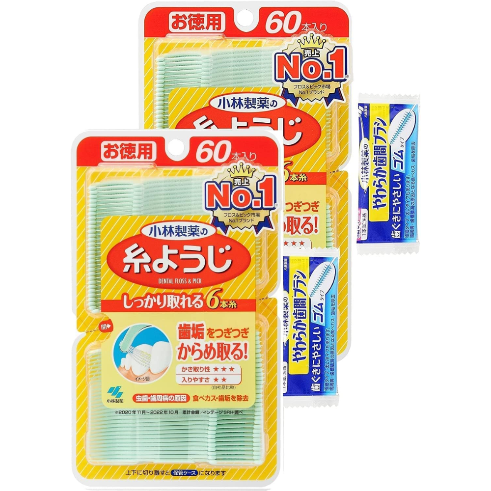 Kobayashi Dental Floss & Pick Itoyoji 60 Sticks ×2 Packung – Hergestellt in Japan – Tokyo Sakura Mall