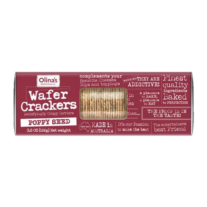 Olinas Bakehouse Cracker Waffel Mohnsamen 3,5 oz – Packung mit 12