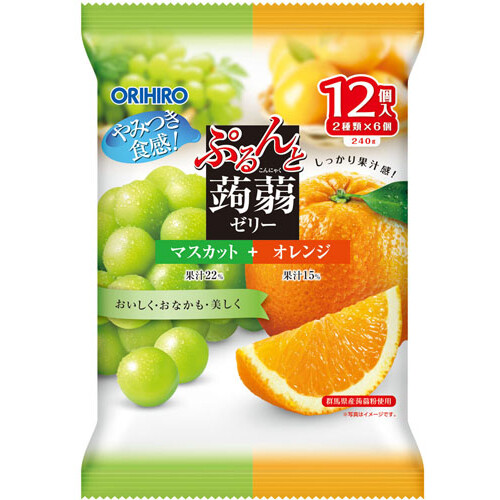 Orihiro “Purunto Konnyaku Jelly, Muscat und Orange Geschmack” Konjac Früchte Jelly, 20g x 12 Stück