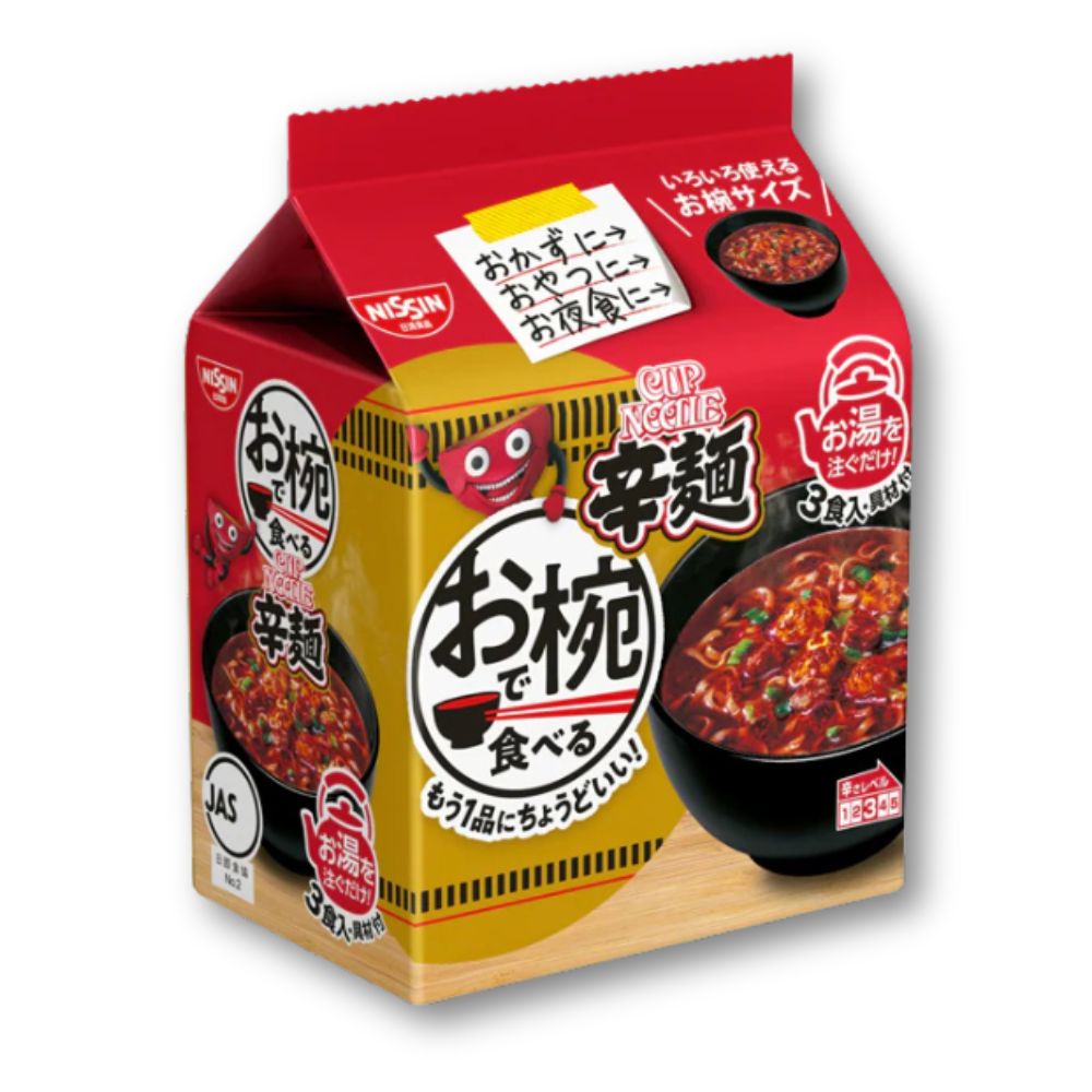 Nissin Donbei Würzige Nudeln in einer Schüssel – x 3 Mahlzeit Packung