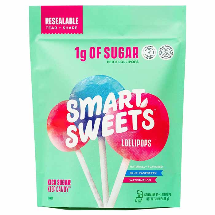 SmartSweets – Wassermelone & Blaue Himbeere Lollipops, 12er Packung