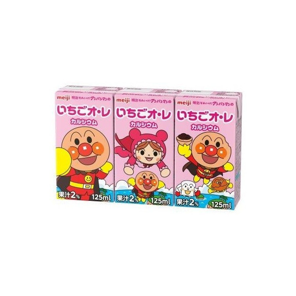 Meiji, Anpanman Drink Series, Erdbeere Au Lait, Milchgetränk, 125ml x 3