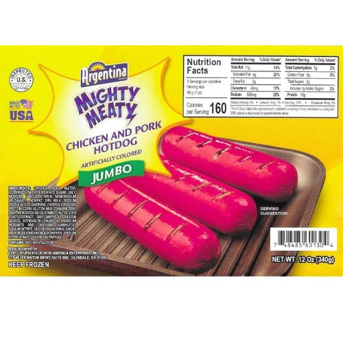 Argentinien Marke – Mighty Meaty Huhn und Schweinefleisch HotDog – JUMBO – 12 OZ