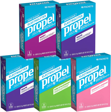 Propel Pulver Packets 4 Geschmack Sortiment Packung mit Elektrolyten, Vitaminen und ohne Zucker (50 Stück) (Verpackung kann variieren)